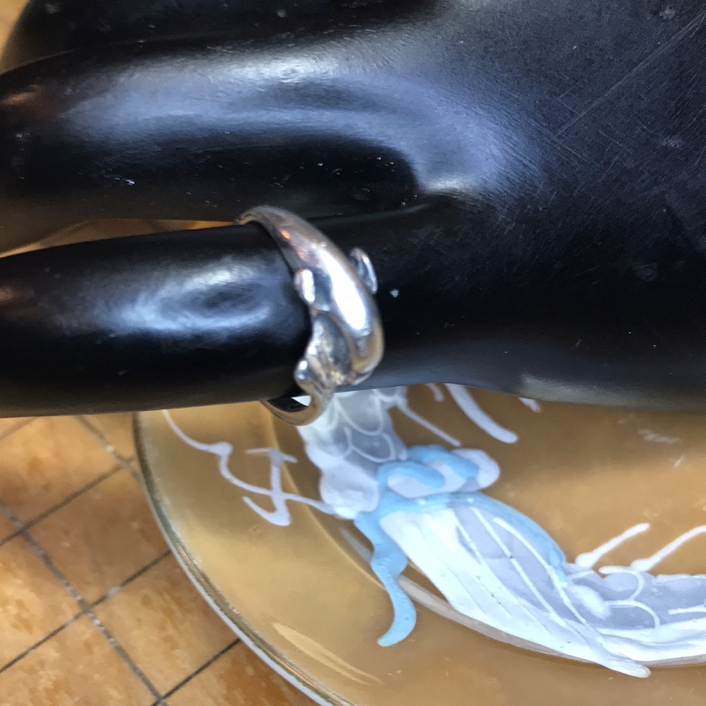 925 Solid Sterling Silver Dolphin Ring Size 3 Adj… - image 5